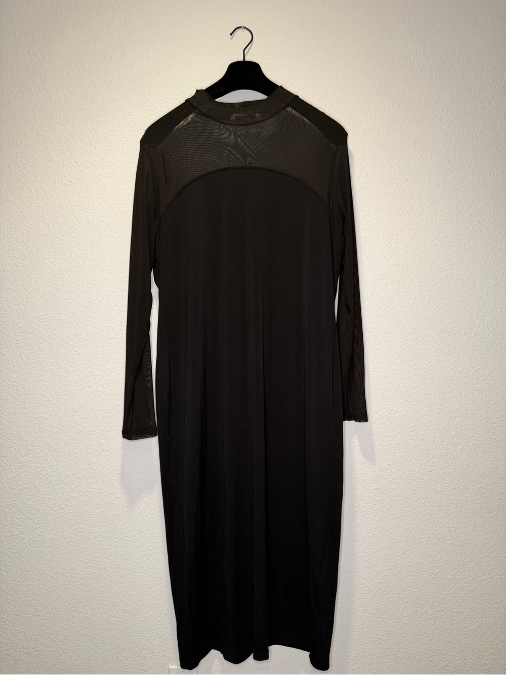 H&M Black Long-Sleeve Mesh-Yoke Midi Dress